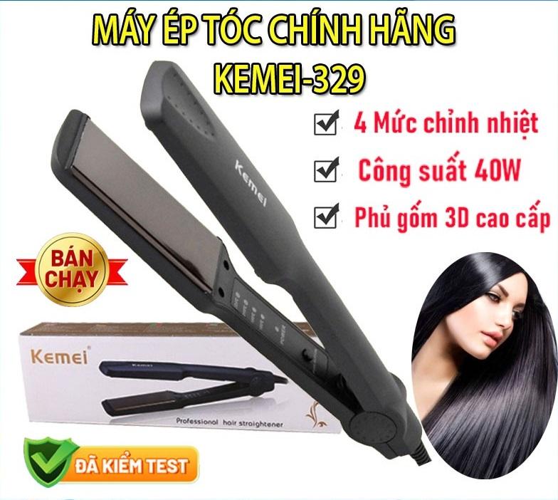 Máy Duỗi Tóc - Máy Là Tóc Kemei 329 Chính Hãng, Nóng Nhanh 4 Mức Chỉnh Nhiệt, Máy Kẹp Tóc Thẳng Tại Nhà