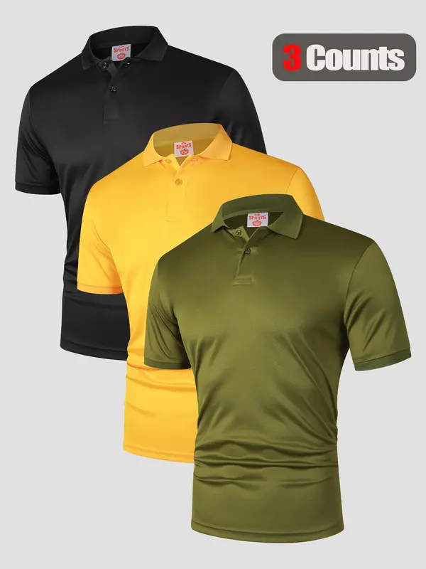 Men's Solid Color Pique Polo Shirt, Regular Fit Casual Breathable Quick Drying Short Sleeve Top for Summer, Men's Clothes for Business Work Daily Wear, Tropical 3