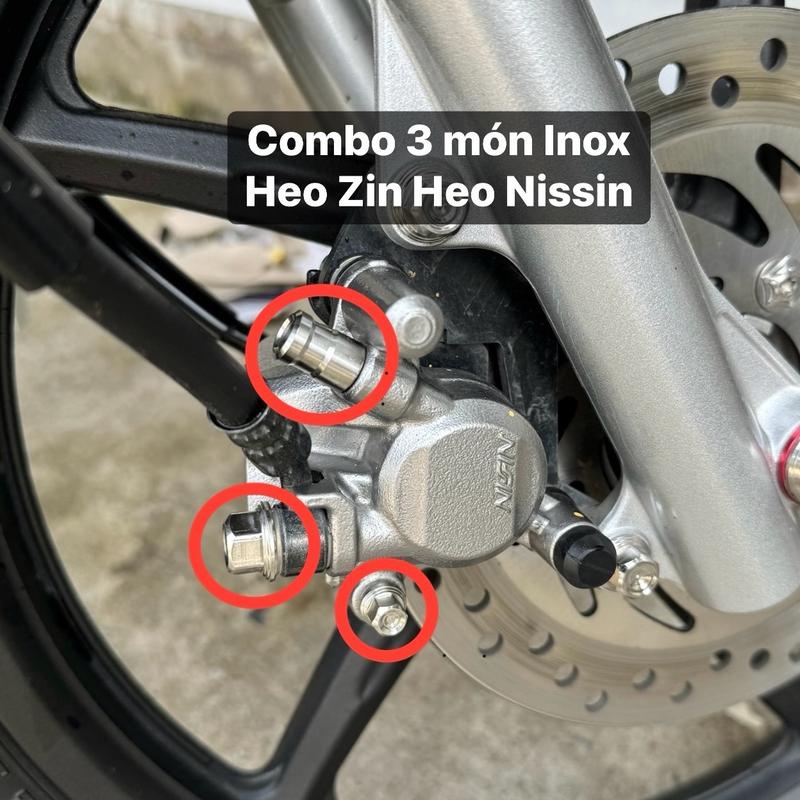 Combo 3 món Inox304 CNC heo Zin Nissin Ốc dầu + ốc gió + ty xỏ bố cho các dòng xe Phụ Kiện Phụ Tùng