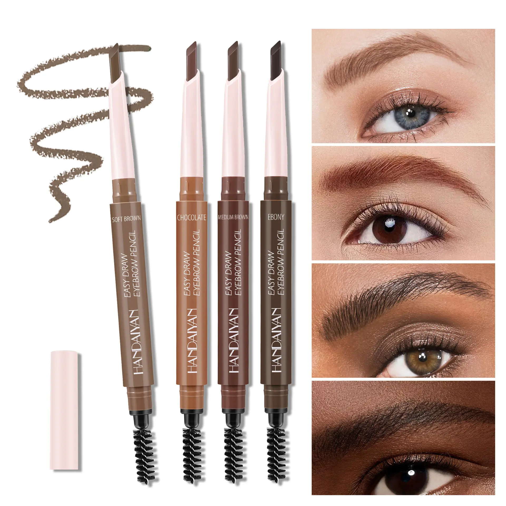 Double-Headed Eyebrow Pencil Machete Ultra-Fine Waterproof Three-Dimensional Handaiyan Not Smudge with Spiral Eyebrow Brush Eyebrow Pencil