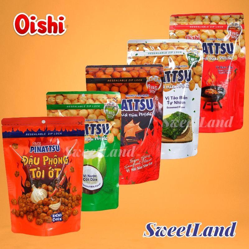 Bánh snack nhân đậu phộng Pinattsu Oishi 85g túi zip đủ 5 vị
