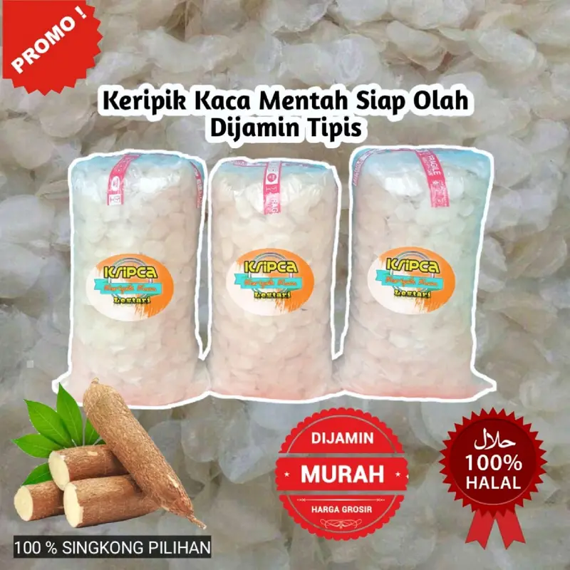 Keripik Kaca 1 kg ( Bahan Mentah ) bening dan tipis harga Grosir langsung dari produsen Kripik Singkong 0