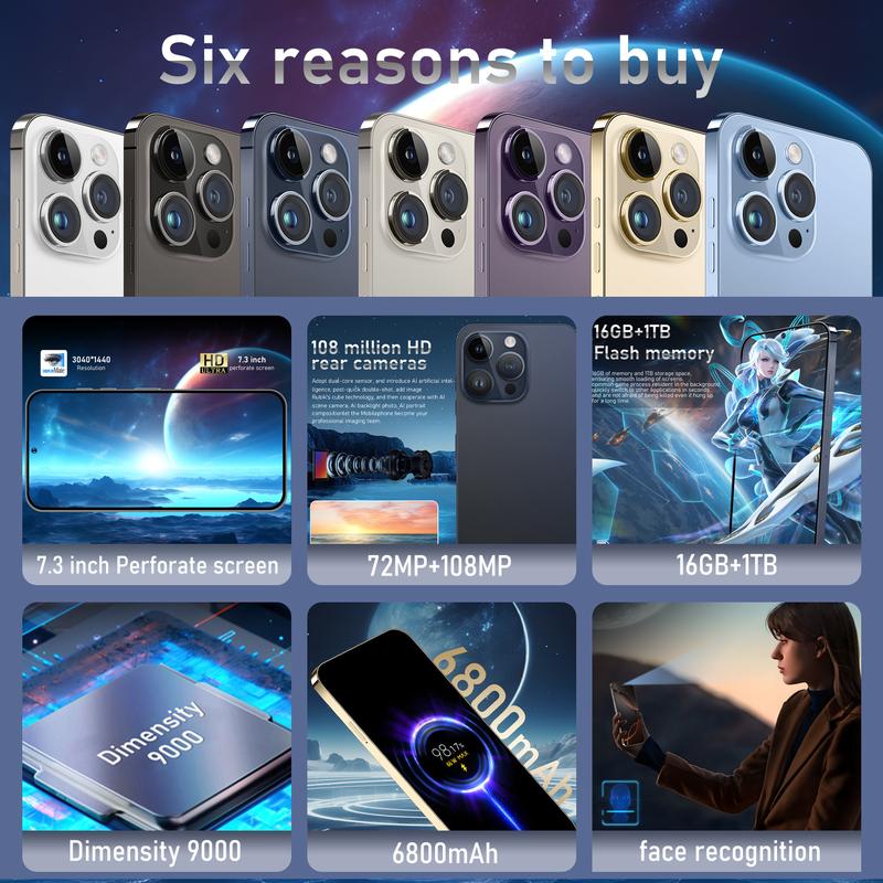 Điện Thoại Di Động, T26 Mobile, Bán Chạy Nhất, i16 Pro Max, Điện Thoại Di Động Xuyên Biên Giới, Bộ Nhớ 16 + 1TB, Hệ Điều Hành Đảo Động, Android 8.1, Điện Thoại Thông Minh Quốc Tế Thương 6