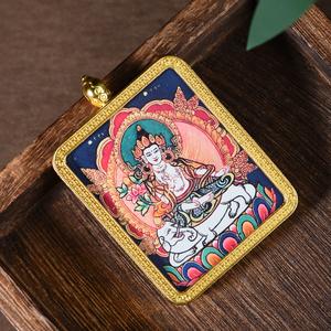 Kotak Thangka, Loyang Emas, Loket Vajra, Lukisan Tangan, Emas, Dewa Penjaga Lapan, Gaya Tibet Jewelry Charms