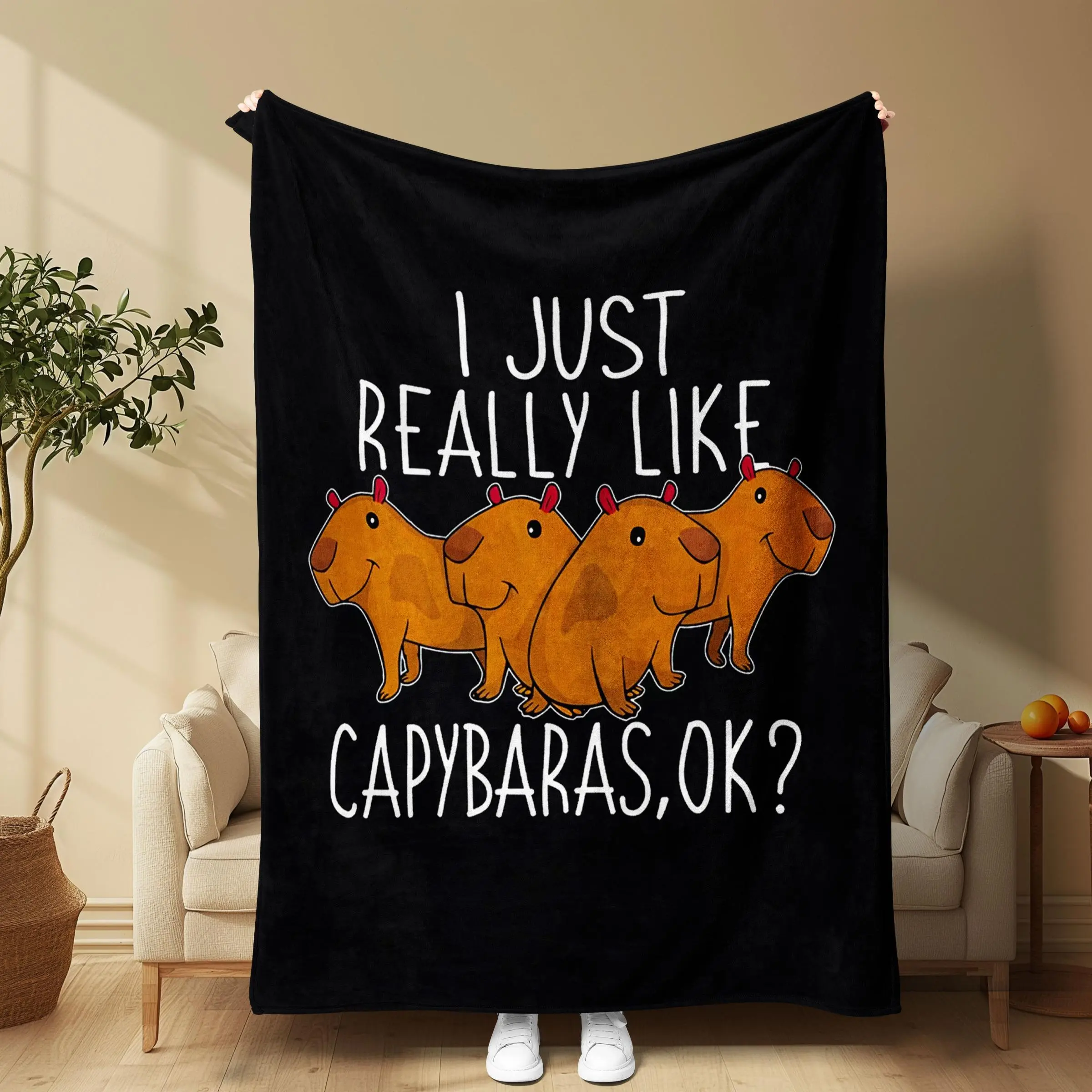 Cartoon Capybara Pattern Blanket, Soft Comfortable Throw Blanket, Cool Bedroom Bedding Blankets, Warm Napping Blanket for Home Office Travel Camping
