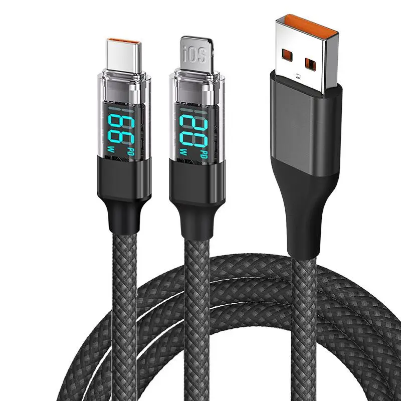 100W 5A Fast Charging USB Type C Cable, Smart Digital Display Nylon Braided Data Cable, Compatible with iPhone 15 16 Pro Max Samsung Xiaomi