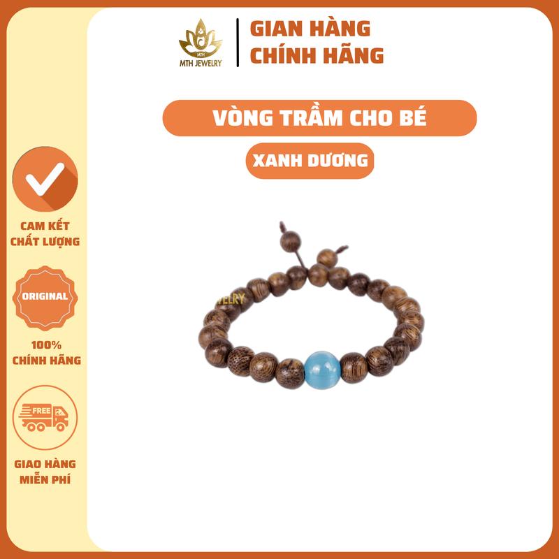 Vòng Tay Trầm Hương Hạt Tròn Đơn Cho BÉ Mix Charm Mắt Mèo MTH JEWELRY - Vòng Trầm Tốc Việt Đủ Size Nam Nữ, Phụ Kiện Túi Gấm, Lá Bồ Đề, Nụ Trầm, Dây Xâu - Đeo Tay