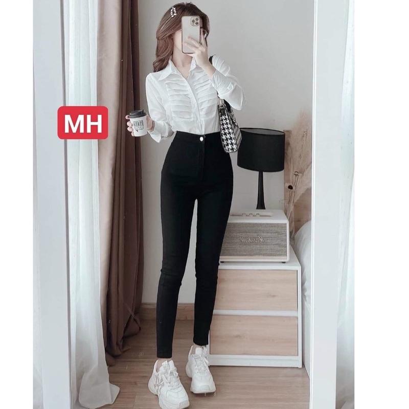  quần kaki dãn cạp cao dáng ôm Nữ 
