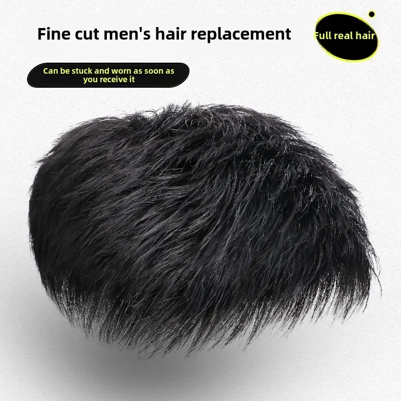 100% Human Hair Men's Toupee Fashion And Handsome Style Hair Piece Breathable Net Hair Replacement Natural Color
