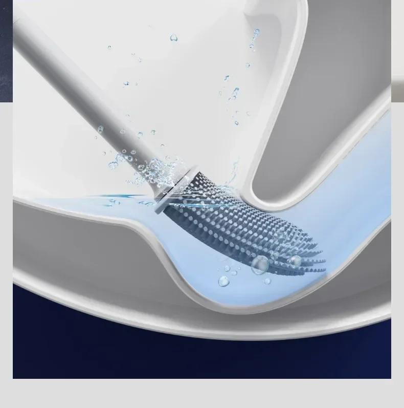 Product Introduction of Silicone TPR Toilet Brush and Holder Flat Head Soft Bristles Bathroom Cleaning Brushes Household Silicone Bristles for ToiletS 16