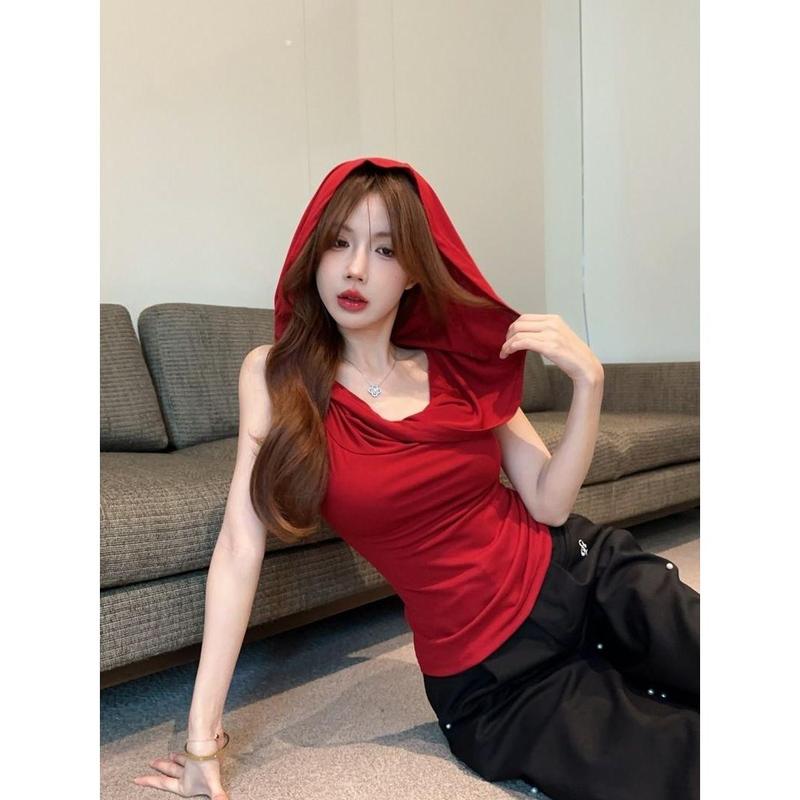 Áo Vest Có Mũ Trùm Đầu Không Tay, Phong Cách Cô Gái Nóng Bỏng Mỹ, Thiết Kế Độc Đáo Sang Trọng Và Thanh Lịch, Áo Phông Đi Lại Hợp Xu hướng Thích Hợp Cho Phụ Nữ, OOTD 2