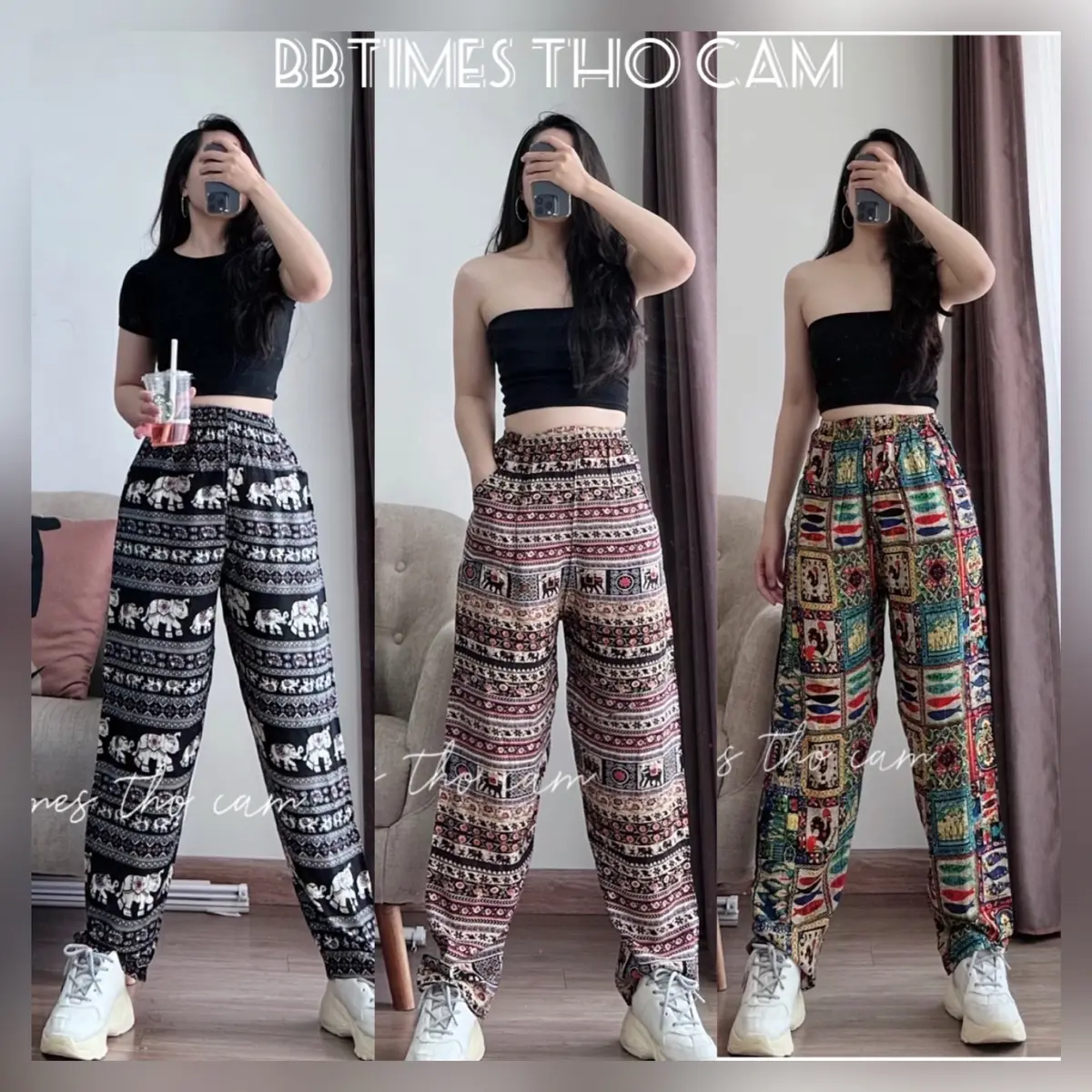 Quần Ống Suông Lanh Hoạ Tiết Thổ Cẩm Có Túi
