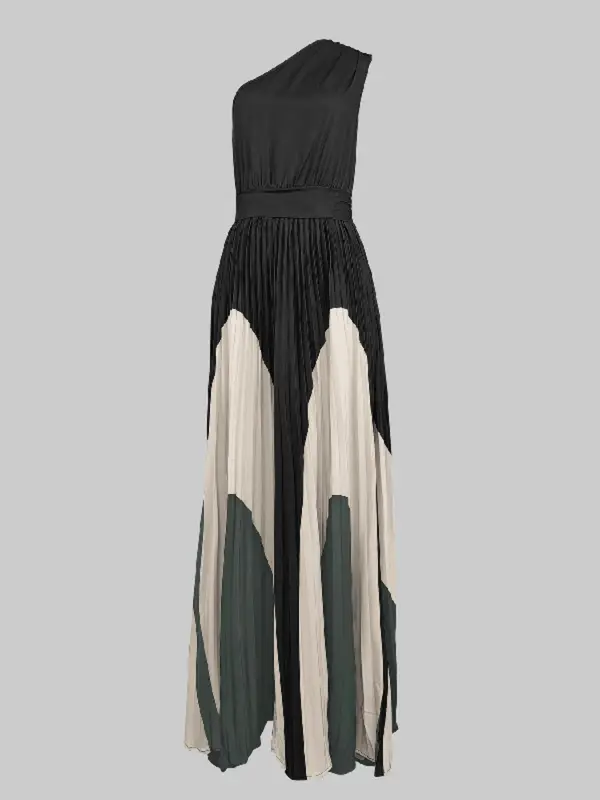 Women's Colorblock One Shoulder Dress, Elegant Long Dress for Party Holiday Wedding Guest, Ladies Clothes for All Seasons, Elegant Dresses, Womenswear 5