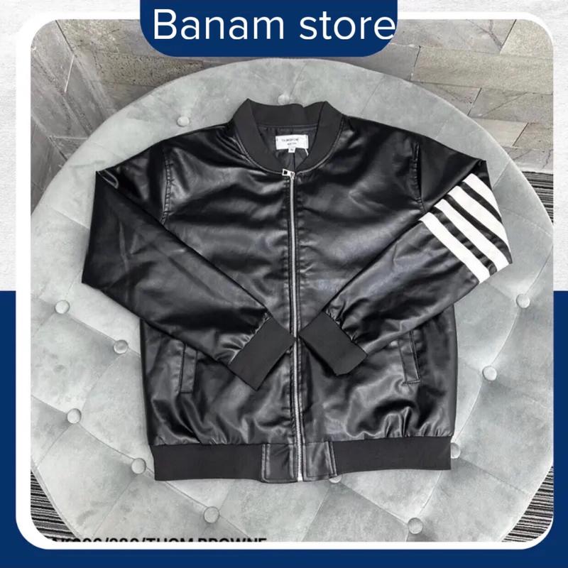 Bản áo khoác bomber Da 4 vạch thêu trắng siêu cấp Jacket Đen Nam Nữ Top Women 4