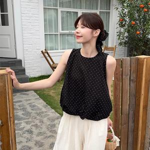 เสื้อกั๊กแขนกุดลายจุด สไตล์เกาหลีใหม่สำหรับฤดูร้อน ทรงหลวม อ่อนโยน เรียบหรู สไตล์ฝรั่งเศส เสื้อ Ins ขี้เกียจ สำหรับผู้หญิง