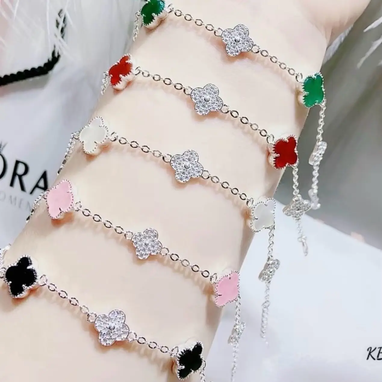 Lắc tay cỏ 4 lá mix 5 màu bạc Ý S925 - DOLI JEWELRY L24