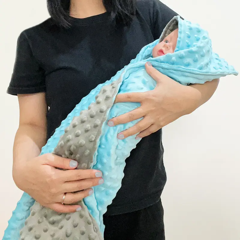 GUGUGAGA - Selimut Topi Minky Bayi | Double Sided Minky Dot Hoodie Baby Blanket | Selimut Topi Kupluk Bayi Minky Halus Newborn 2
