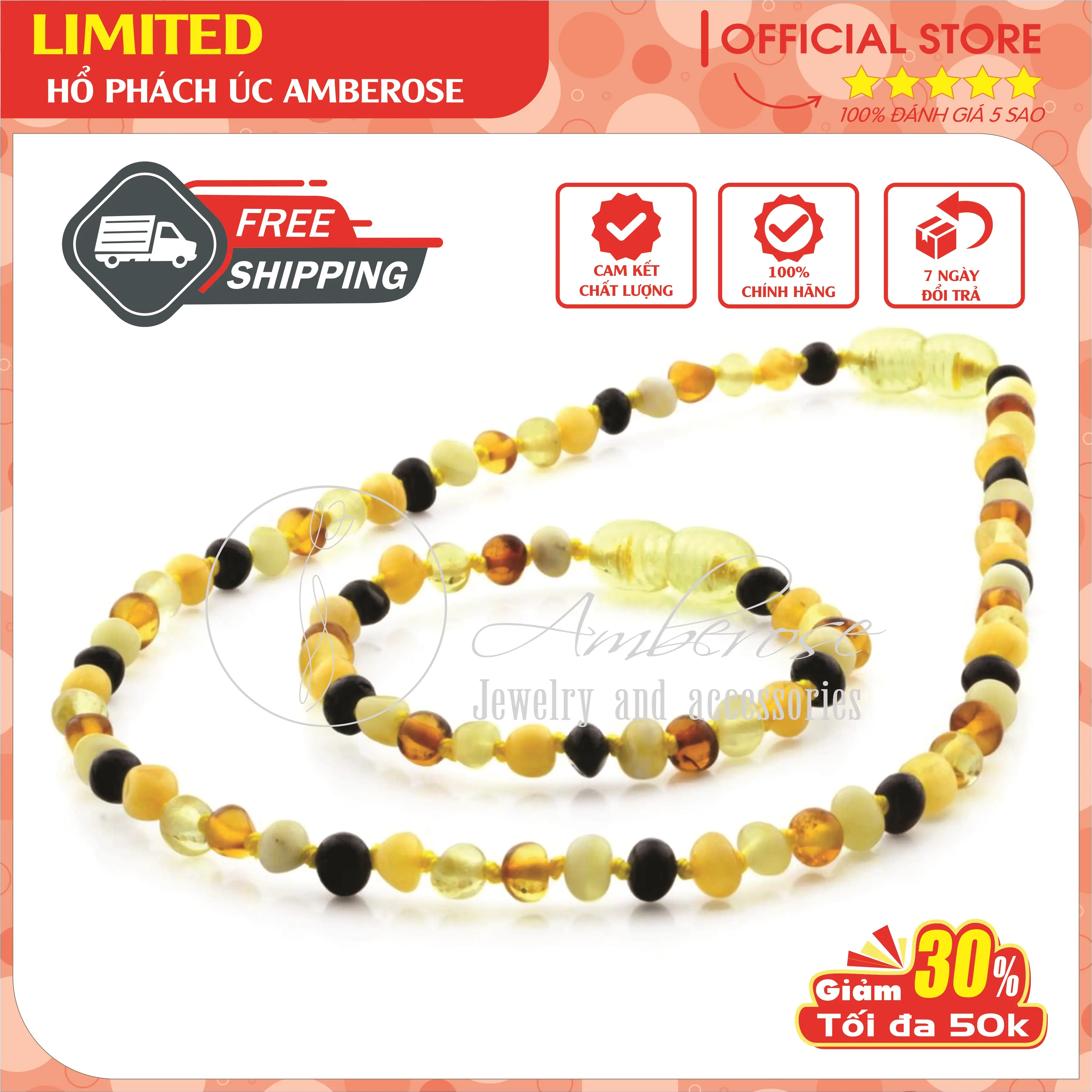 Bộ vòng  Amber Úc Cho Bé 0 - 10 tuổi ( Hạt Nhỏ ) SABM4MDV(SIZE NHỎ )