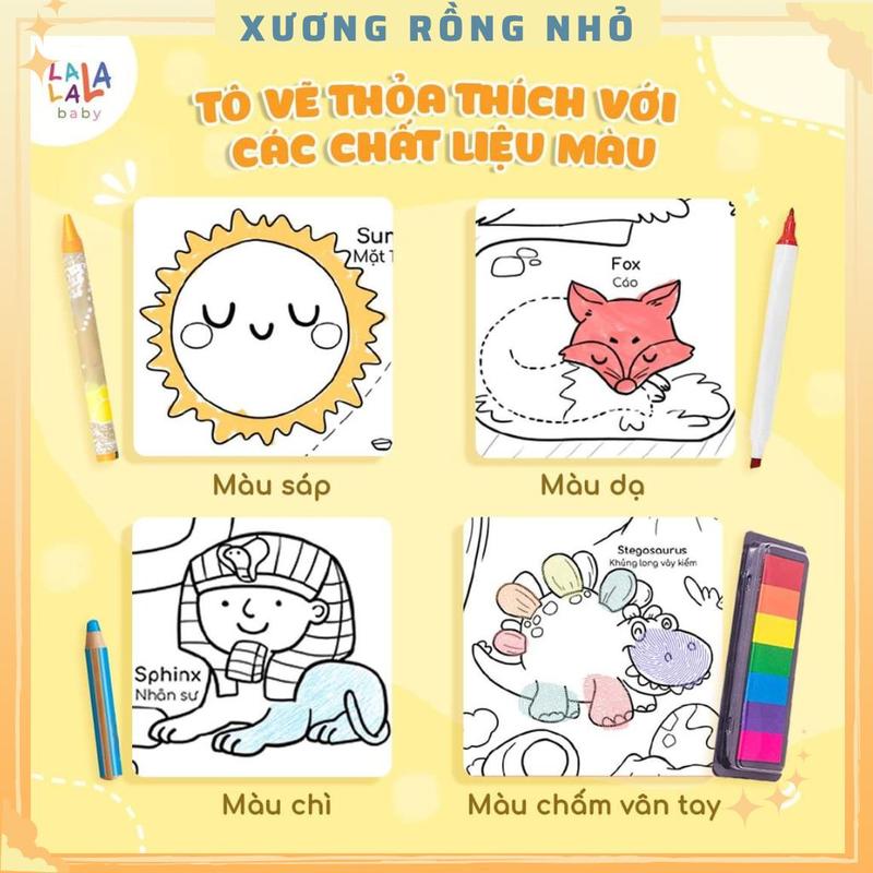 Tranh tô màu dán tường thông minh khổ lớn dài 3m Lalala Baby tặng kèm màu vẽ và kéo, tranh 3m 6