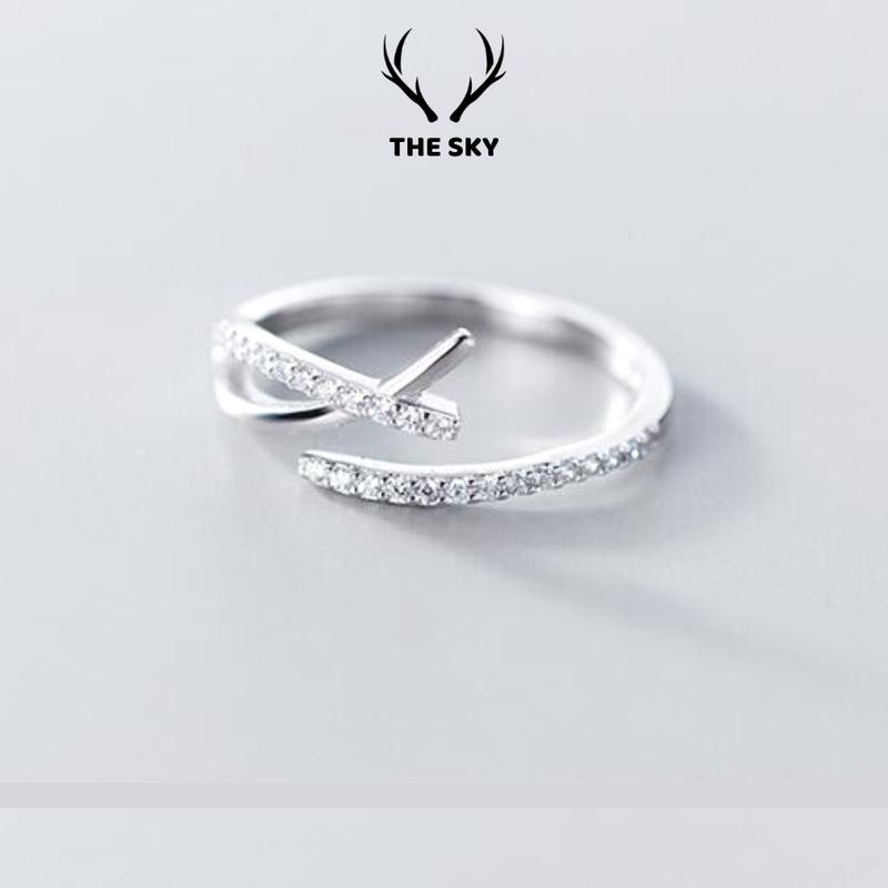 Product Introduction of Nhẫn nữ THE SKY Hai Hàng Đá Vắt Chéo kiểu dáng freesize có thể tuỳ chỉnh theo tay đeo TSNN012 2