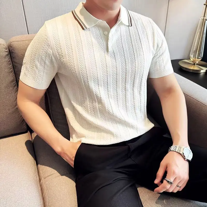 Áo Thun Cổ Polo, Thiết Kế Thanh Lịch Và Đẹp, Dành Cho Nam Giới, Phong Cách Ins, Dáng Rộng Vừa Vặn, ngắn Tay Áo, Màu Trơn Có Thể Mặc Bên Trong, Cổ Áo bẻ xuống, Áo Sơ Mi Cơ Sở, Người Nổi Tiếng Trên Internet, Rất Thanh Lịch