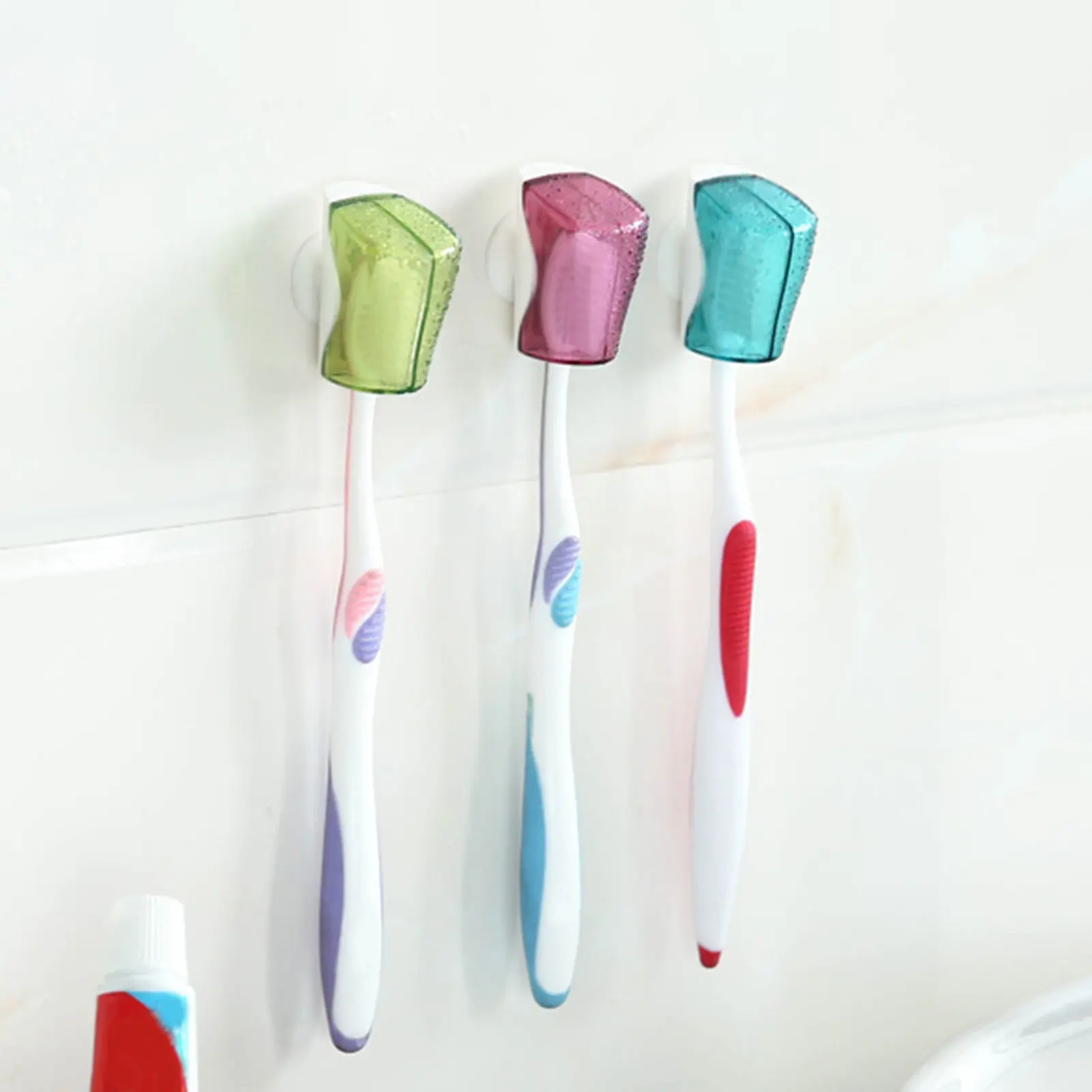 3Pcs/Set Toothbrush Shelf Wall-mounted Suction Cup No Marking Toothbrush Cover Storage for Bathroom
