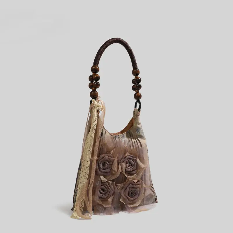 2025 Underarm Bag Large Capacity Retro Women's Tie-Dyed New Chinese Style Commuter Tote Shoulder Portable Rose Niche Handbag