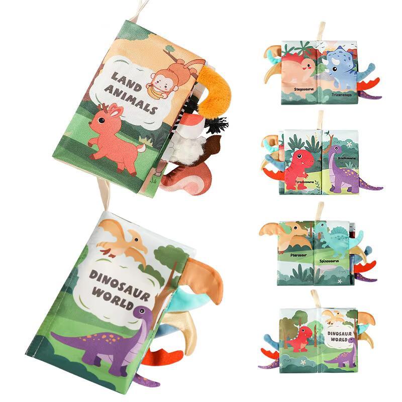 Product Introduction of Dinosaur Tail Book Soft Cloth Touch Feel Baby Books 0-6 Months Teething Carseat Early Learning Education Toys Gift 0