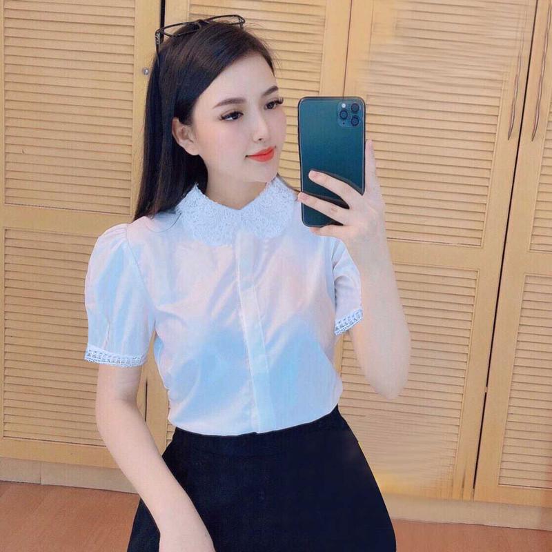 ZUMY fashion Áo sơ mi nữ  công sở A48ZM cổ phối ren Top Cổ Tròn Women Jean