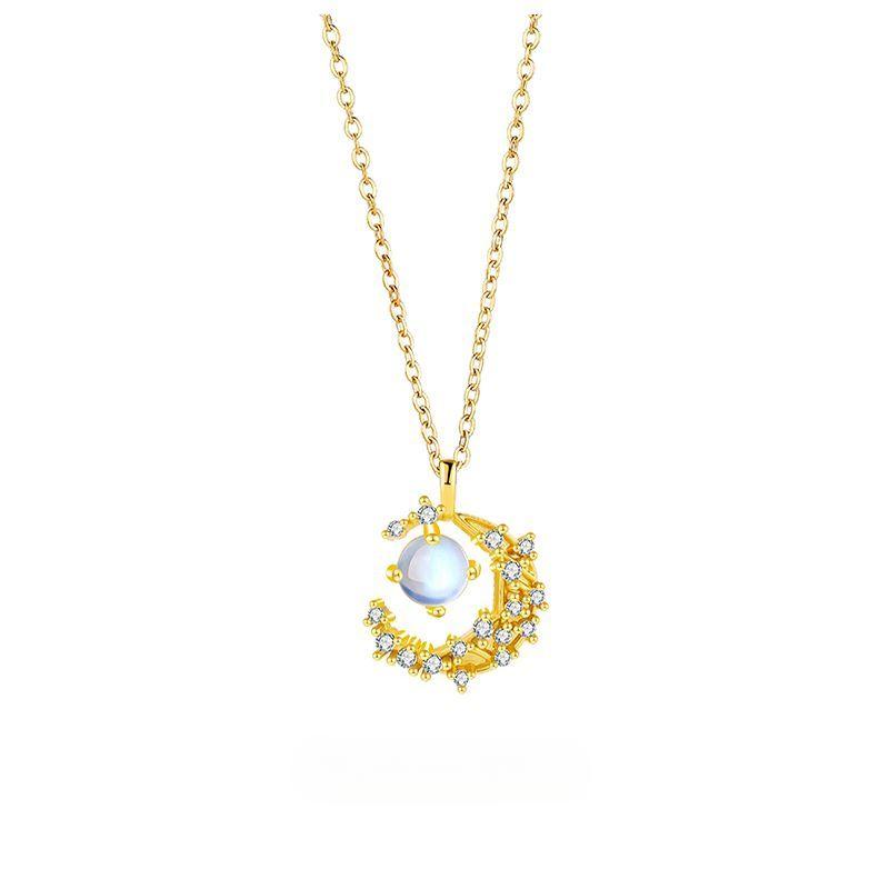 Product Introduction of Titanium Steel Necklace Moonstone Necklace Female Light Luxury Minority Simple Colorful Moon Clavicle Chain 0