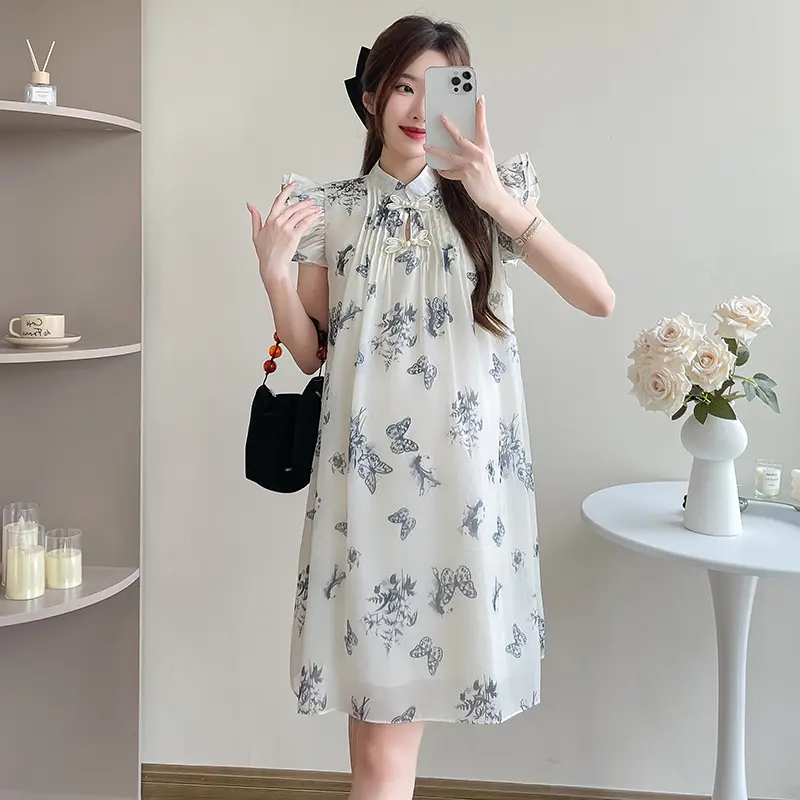 A70292# Pregnant Dress Plus Size Loose Dress Women Korean Style Summer Slim New Arrival Pregnancy Clothes Pregnant Mid-Long Dress For Pregnant Women