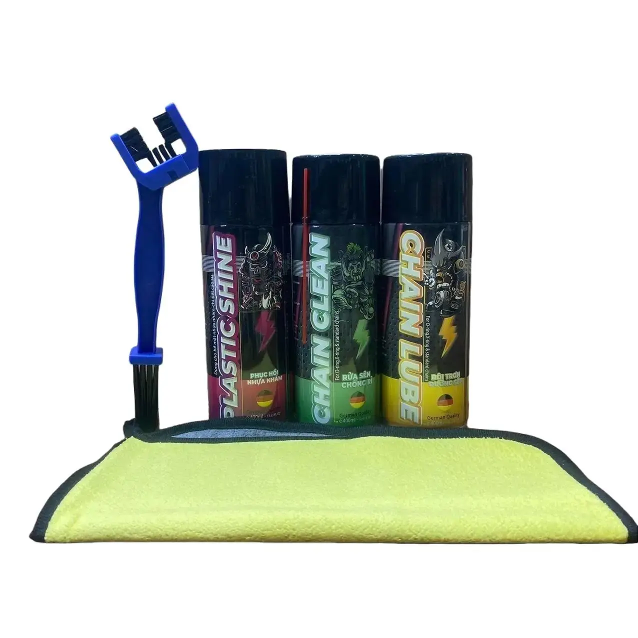 [VG109] Combo Sprayking Xịt Rửa , Dưỡng Sên, phục hồi nhựa nhám kèm khăn lau xe 30x30 bàn chải chà sên 3D