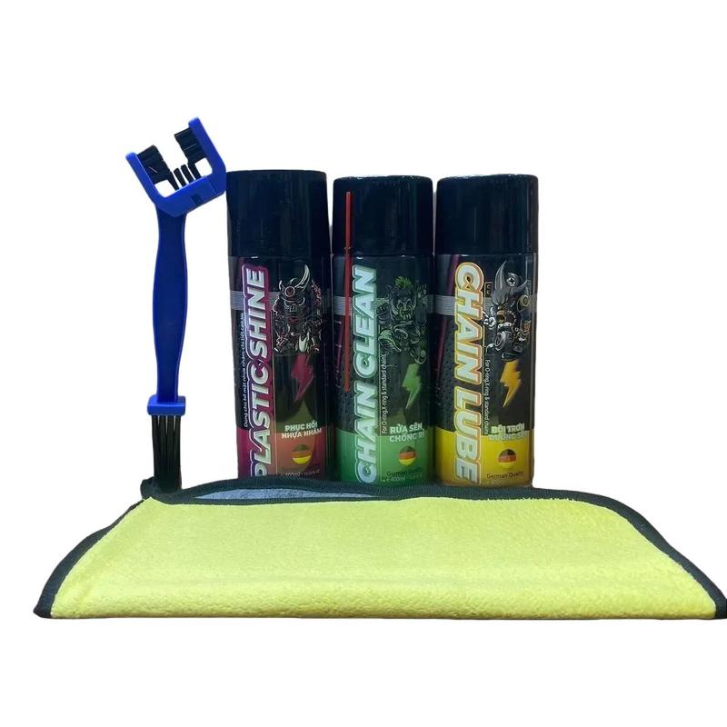 VG109 Combo Sprayking Xịt Rửa Dưỡng Sên phục hồi nhựa nhám kèm khăn lau xe 30x30 bàn chải chà sên 3D