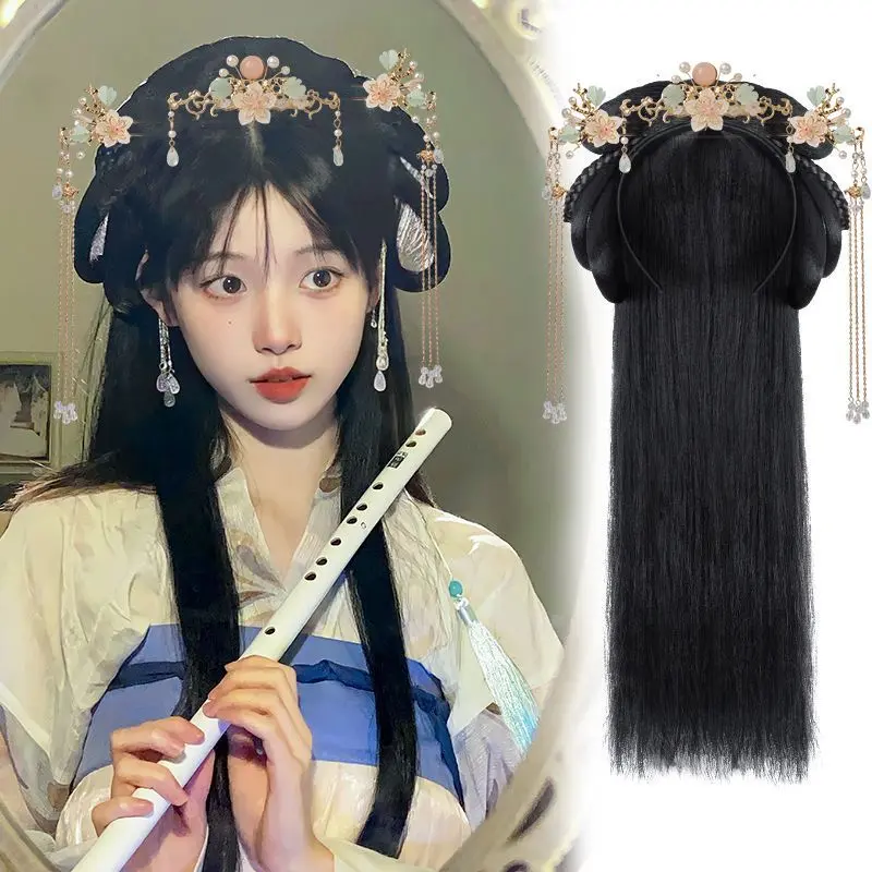 Tóc Giả Hanfu, Tích Hợp Băng Đô Lười, Trọn Bộ, Phụ Kiện Đội Đầu, Phong Cách Cổ Trang, Kiểu Búi Tóc Updo, Thích Hợp Cho Trang Phục Cổ Xưa, Túi Tóc Đệm Hàng Ngày, Năm 2024