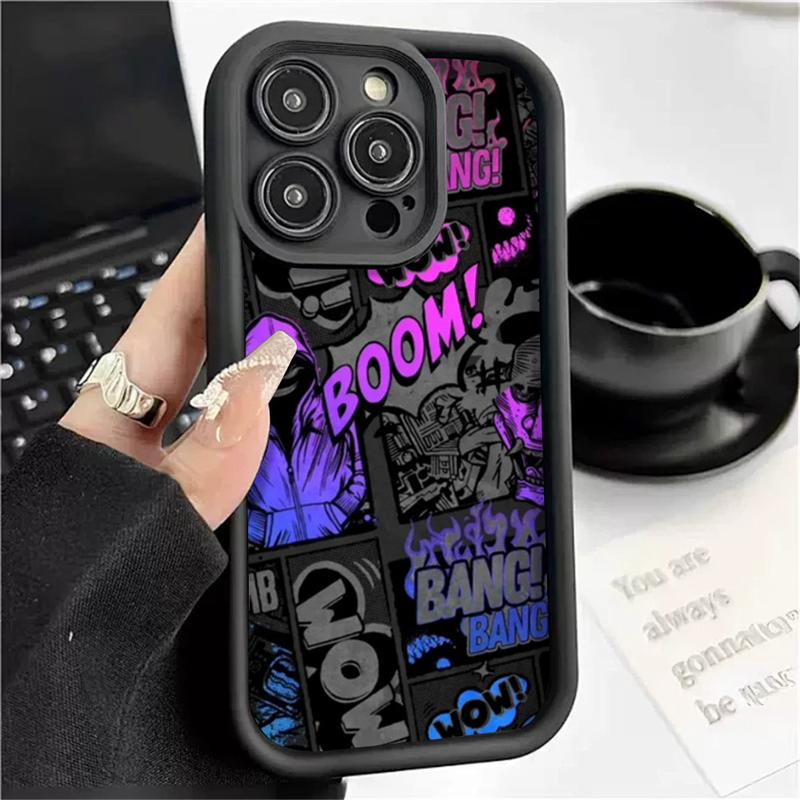 Berlaku untuk Oppo A60 A16 A17 A38 A78 A58 A18 A12 A15 A3s A5s A31 A16K A17k A77s A7 A12e A53 A16S A54S A1K A5 A9 2020 F9 Reno 8T 4GTrendy Comic Graffiti Case 4