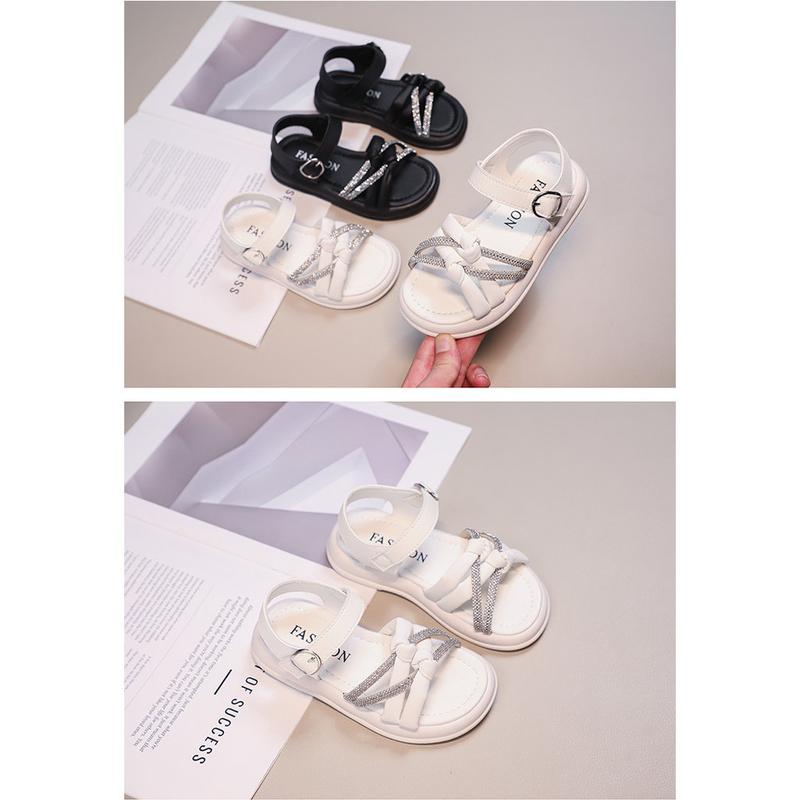 Girls' Minimalist Sandals Chic 2024 New Kids Versatile Princess Sandals for Vacation Girls Rhinestone Fairy Style Beach Shoes 7