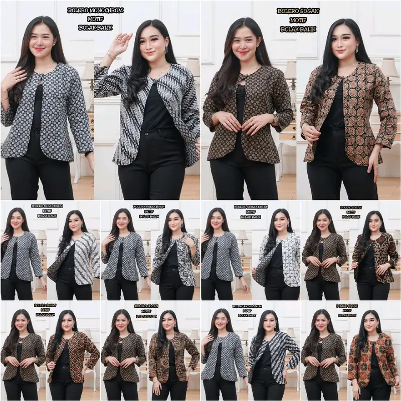 Outer Wanita Blezer Kerja Batik Bolak Balik 2 Motif 2 in 1 Real Pict Kancing Blazer Atasan Hitam Casual Kotak Panjang Baju 0