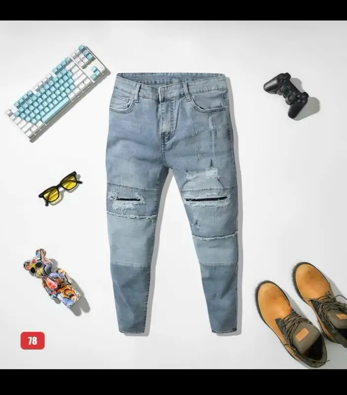 QJ 47 Quần jean nam màu xanh kiểu rách trẻ trung thoáng mát Fashion 24H QJ47 Menswear Có Túi Tre 7