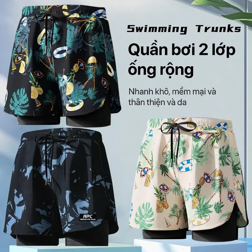 Quần bơi nam 2 lớp YUKE-YK12 chống lộ, ống suông, nhập khẩu chính hãng