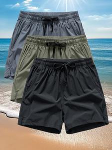 Shorts de baño para hombre de color sólido de secado rápido, corte regular, shorts de playa casuales con cintura elástica, troncos de baño de verano para hombre