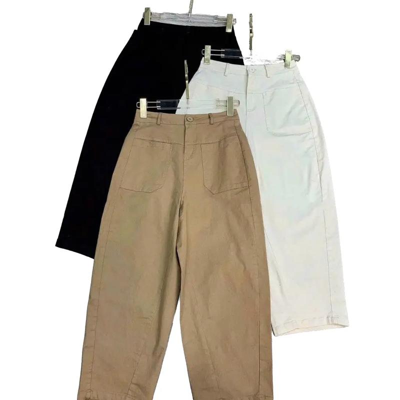 Quần baggy chất vải kaki mỏng mỏng mát tôn dáng Women Nữ Kem Nhung Pants Jean quần tây 9 tấc