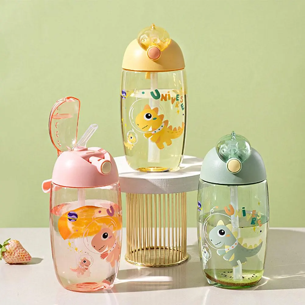 500ml Cartoon Dinosaur Straw Mug Sippy Cup Children's Drinking Water Bottle Kids Leak Proof