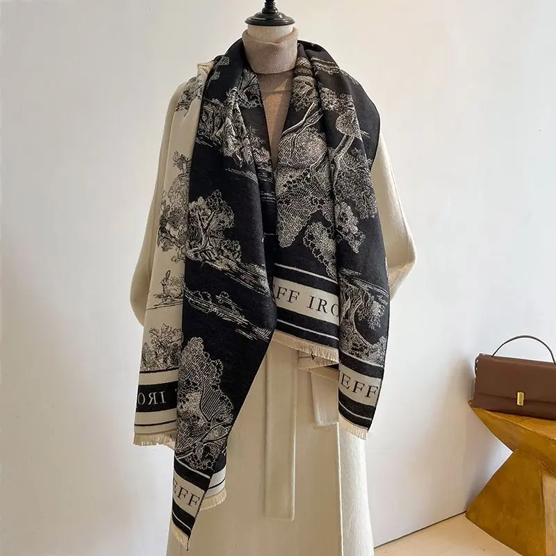 Khăn Choàng Cashmere, Zhao Đang Ngủ Cùng Phong Cách, Khăn Quàng Cổ Hai Mặt, Thích Hợp Cho Công Sở, Điều Hòa Không Khí, Dày Dặn, Dễ Phối Đồ, Giữ Nhiệt, Đa Năng, Khăn Quàng Cổ Dài Hoa Women