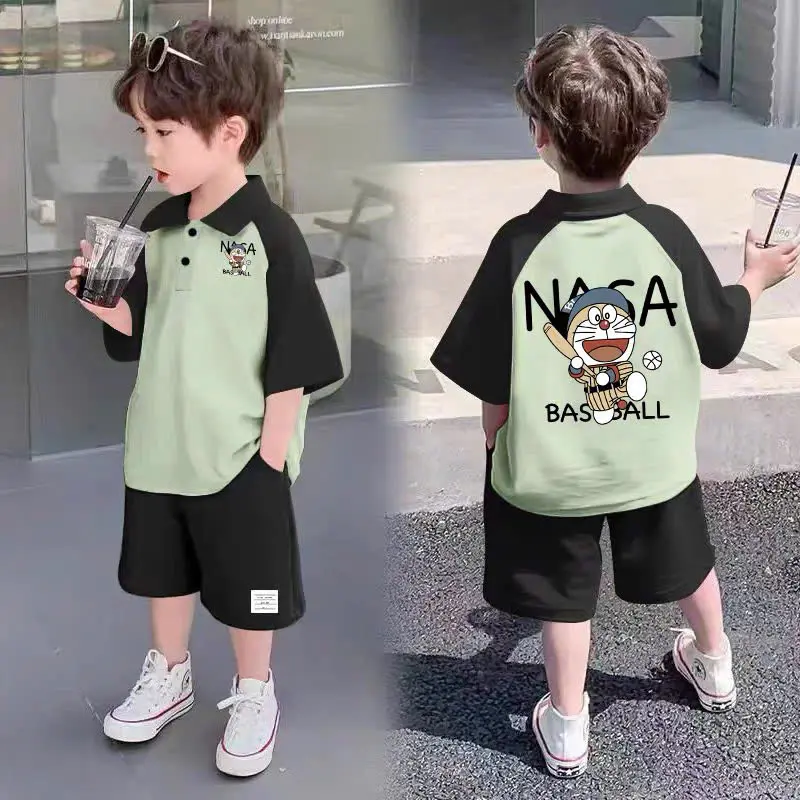 Set bộ quần áo POLO cho bé trai từ  17-45kg mặc vừa, mẫu ĐÔREMON, chất cotton cá sấu mềm mát, hàng may kĩ. T96 fashion 3