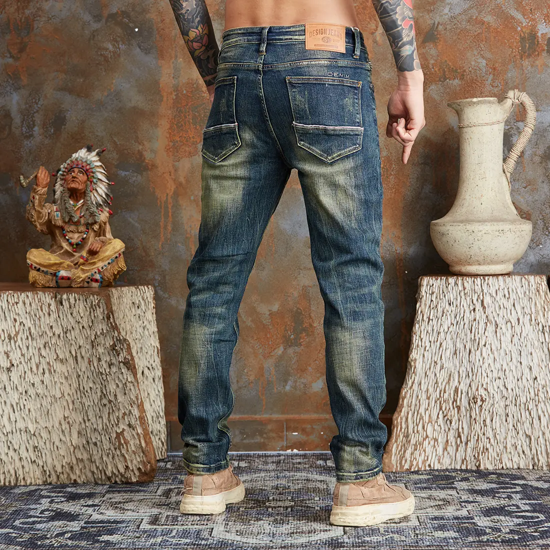 Quần jean Nam Mã Số 529, Màu Xanh Ánh Rêu, Dáng Ôm, Denim Co Giãn