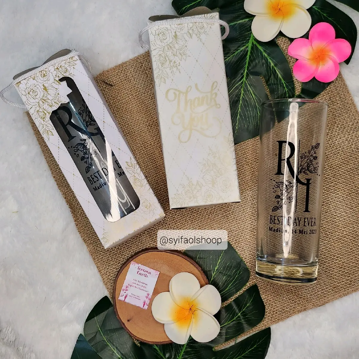 souvenir gelas bamboo CETAK SABLON variasi kemasan.