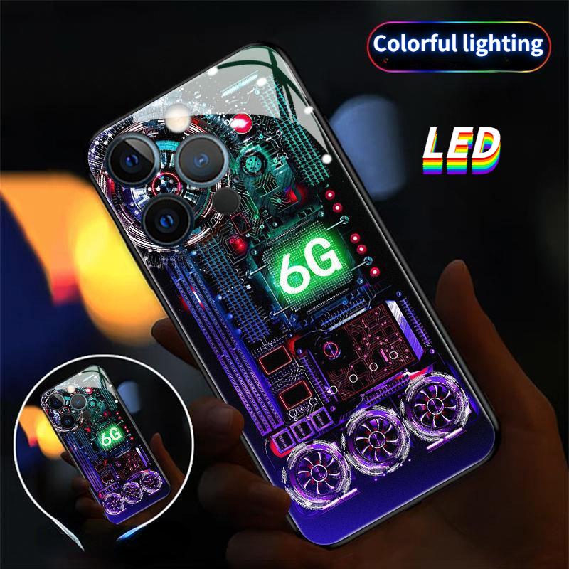 Ốp Điện Thoại Phát Sáng Đèn LED Kính Bánh Răng, Tương Thích Với iPhone 15, 15Promax, 15plus, 15pro, 14Promax, 14plus, 14pro, 14, 13Promax, 13, 13pro, 12ProMax, 12pro, 12, 16promax, 16plus, 16pro