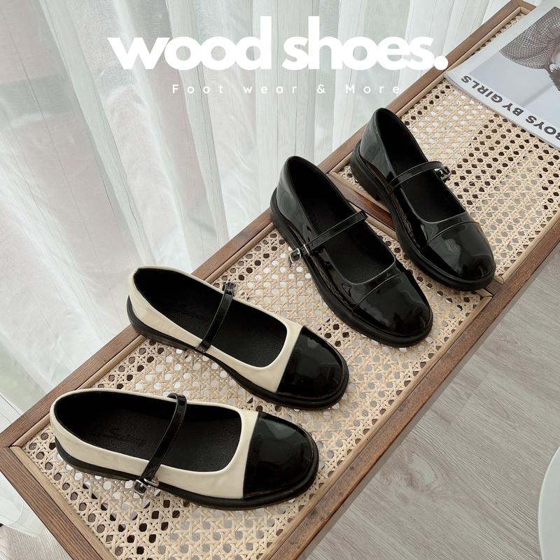  Giày nữ da bóng cao 3cm  WOOD SHOES  