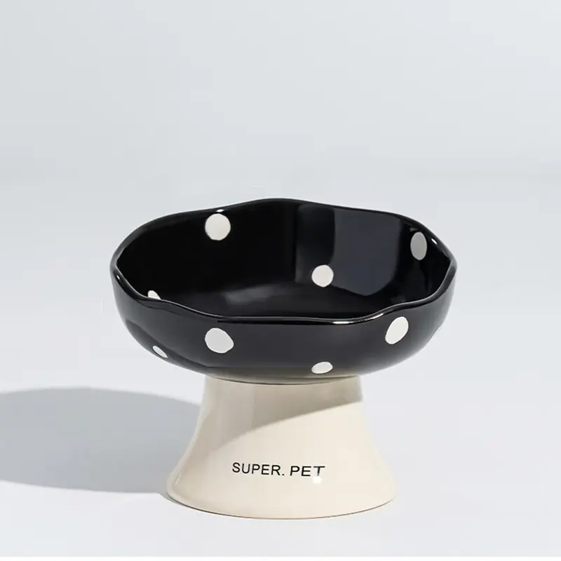 Cute Dot Pattern Cat Bowl, 1 Count Ceramic Cat Food Bowl, Pet Feeding Supplies for Indoor Outdoor Use, Pet Supplies, Feeder 7