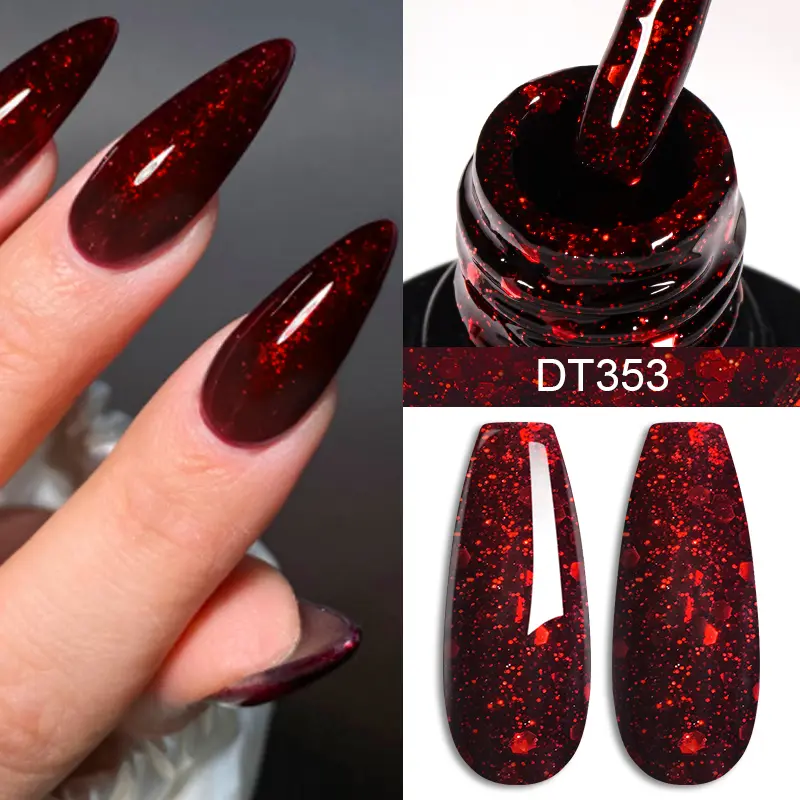 MEET ACROSS Red Gel Polish Manicure 7ml Semi Permanent Vernis Top Coat Soak Off UV LED Color Glitter Varnish